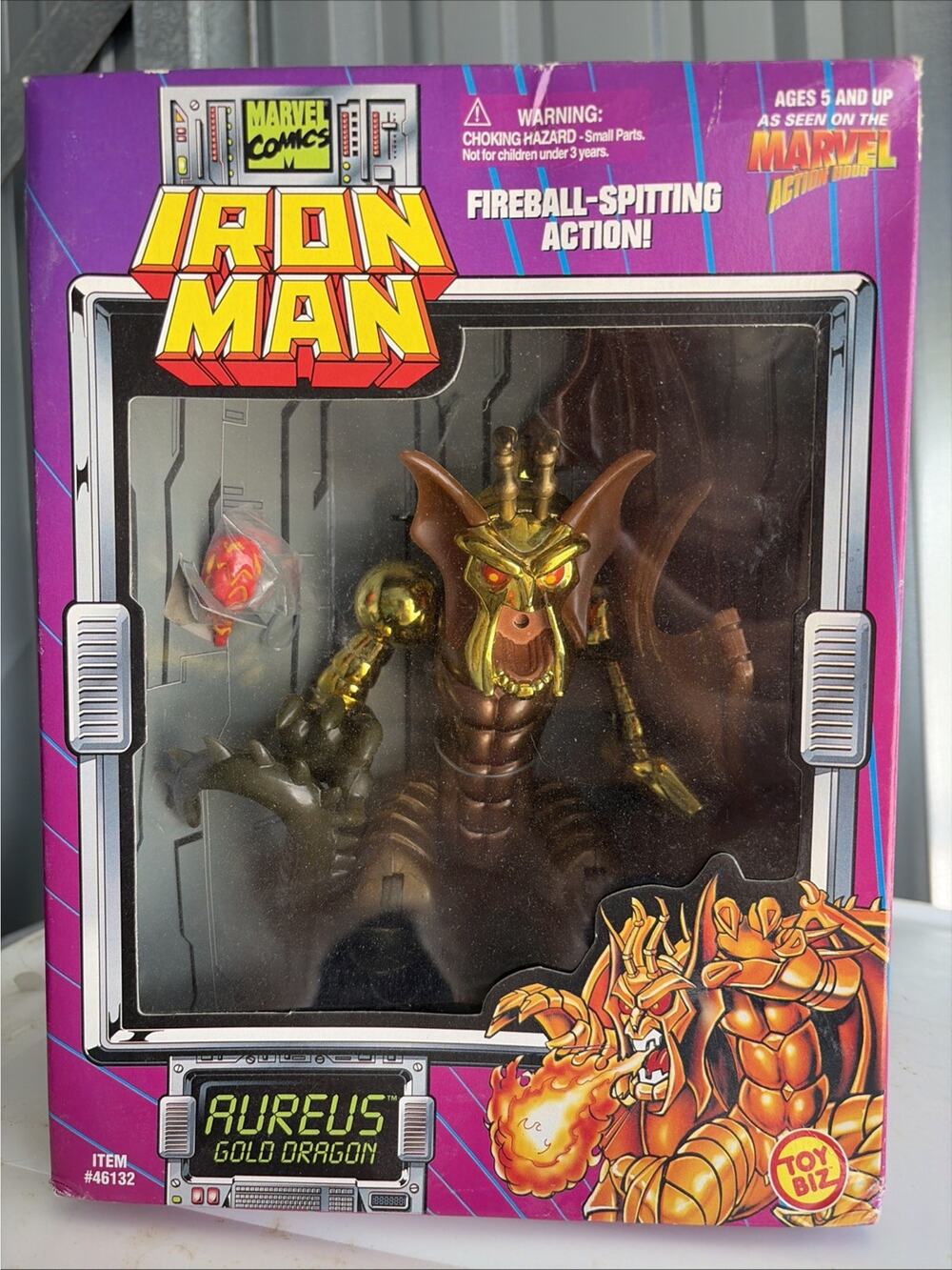 1995 ToyBiz Marvel Iron Man AUREUS Fireball-Spitting Gold Dragon Figure NEW